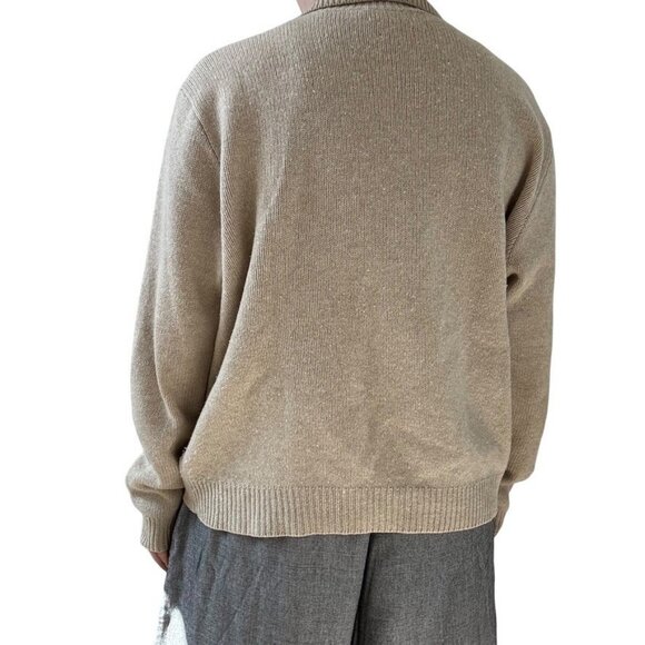 Vintage 1990s Polo Ralph Lauren Tan 100% Lambswool Quarter Zip Oversized Sweater - Picture 5 of 6